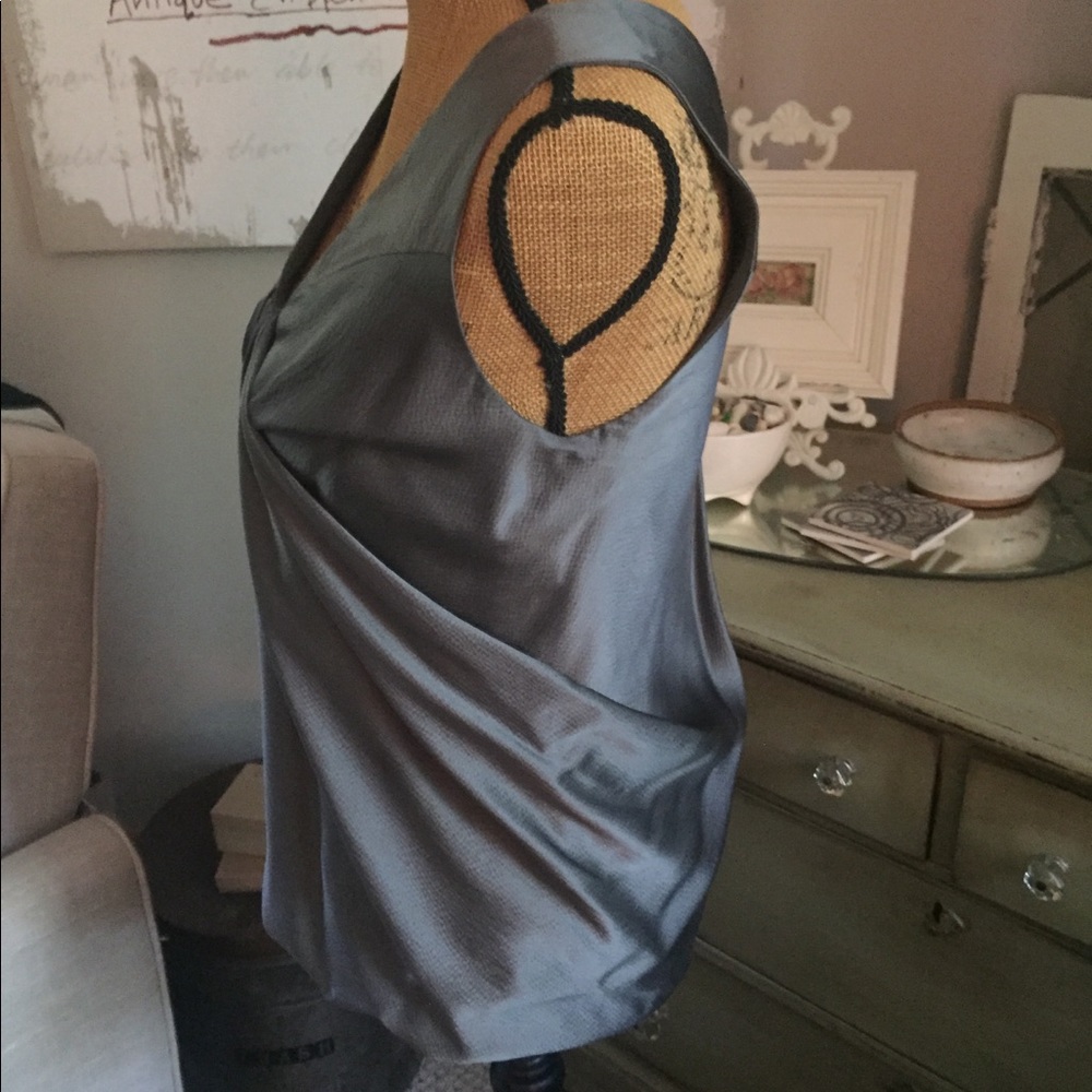 Club Monaco Drapey Pleated Silk Tank in Gunmetal - Picture 3 of 7